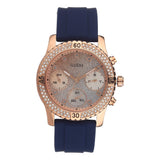 Guess Confetti Diamonds Gold Dial Blue Rubber Strap Watch For Women - W1098L6 Authentic Buy Shop Now
