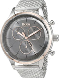 Hugo Boss Companion Chronograph Grey Dial Silver Mesh Bracelet Watch For Men - 1513549 Authentic Buy Shop Now