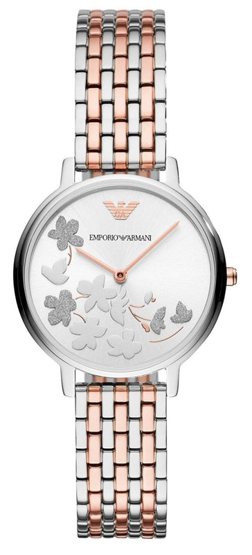 Emporio Armani Silver Sunray Dial Two Tone Steel Strap Watch For Women - AR11113 Authentic Buy Shop Now