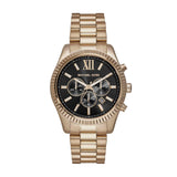 Michael Kors Lexington Chronograph Black Dial Gold Steel Strap Watch for Men - MK9155 Authentic Buy Shop Now