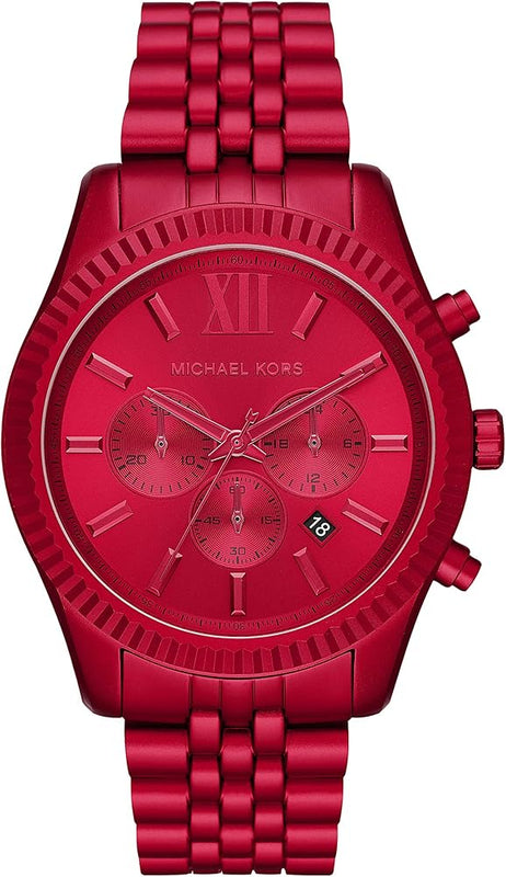 Michael Kors Lexington Chronograph Red Dial Red Steel Strap Watch For Men - MK8814 Authentic Buy Shop Now