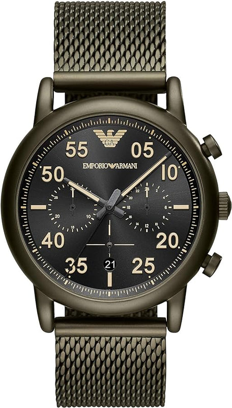 Emporio Armani Luigi Quartz Chronograph Black Dial Green Mesh Bracelet Watch For Men - AR11115 Authentic Buy Shop Now