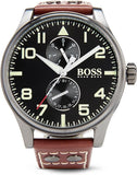 Hugo Boss Aeroliner Day Date Black Dial Brown Leather Strap Watch For Men - HB1513079 Authentic Buy Shop Now