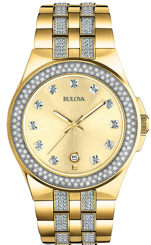 Bulova Crystal Collection Champagne Dial Two Tone Steel Strap Watch for Women - 98B174 Authentic Buy Shop Now
