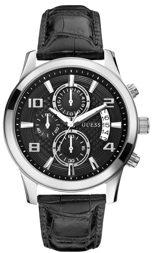 Guess Exec Chronograph Quartz Black Dial Black Leather Strap Watch for Men - W0076G1 Authentic Buy Shop Now