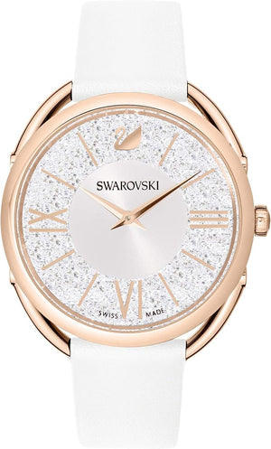Swarovski Crystalline Glam Silver Dial White Leather Strap Watch for Women - 5452459 Authentic Buy Shop Now