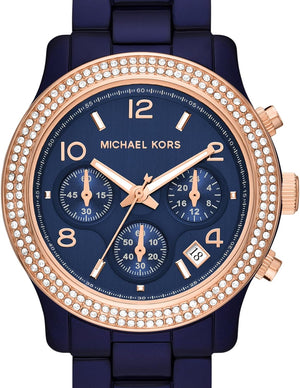 Michael Kors Runway Chronograph Blue Dial Blue Steel Strap Watch for Women - MK7423 Authentic Buy Shop Now