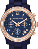 Michael Kors Runway Chronograph Blue Dial Blue Steel Strap Watch for Women - MK7423 Authentic Buy Shop Now