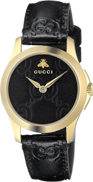 Gucci G Timeless Quartz Black Dial Black Leather Strap Watch For Women - YA126581A Authentic Buy Shop Now