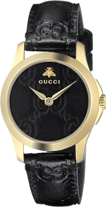 Gucci G Timeless Quartz Black Dial Black Leather Strap Watch For Women - YA126581A Authentic Buy Shop Now