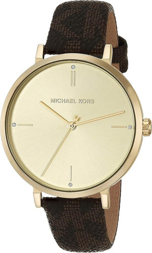 Michael Kors Jayne Three Hand Gold Dial Brown Leather Strap Watch For Women - MK7129 Authentic Buy Shop Now