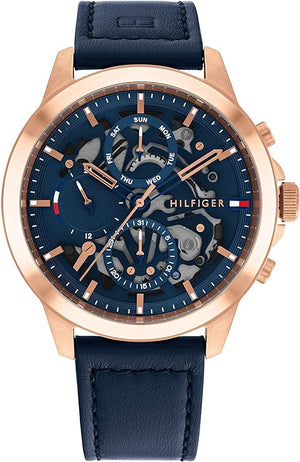 Tommy Hilfiger Henry Chronograph Quartz Blue Dial Blue Leather Strap Watch For Men - 1710475 Authentic Buy Shop Now