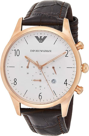 Emporio Armani Beta Chronograph White Dial Brown Leather Strap Watch For Men - AR1916 Authentic Buy Shop Now