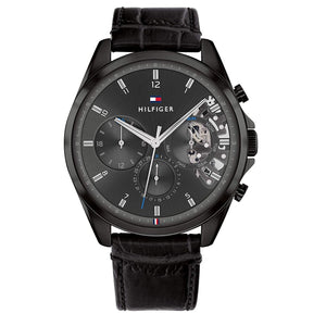Tommy Hilfiger Baker Chronograph Black Dial Black Leather Strap Watch For Men - 1710452 Authentic Buy Shop Now