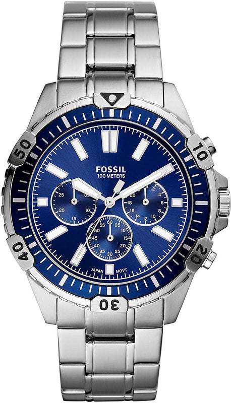 Fossil Garrett Chronograph Blue Dial Silver Steel Strap Watch for Men - FS5623 Authentic Buy Shop Now