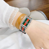 Gucci G Frame Quartz Green & Red Mother of Pearl Dial Multicolor Leather Strap Watch For Women - YA147408 Authentic Buy Shop Now