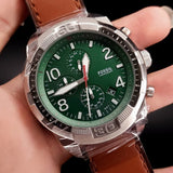 Fossil Bronson Chronograph Green Dial Brown Leather Strap Watch for Men - FS5738 Authentic Buy Shop Now