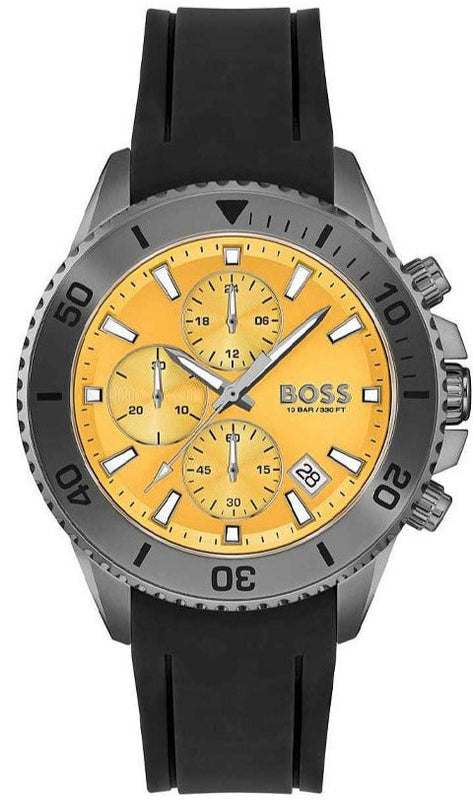 Hugo Boss Admiral Yellow Dial Black Rubber Silicone Strap Watch for Men - 1513968 Authentic Buy Shop Now