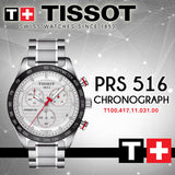 Tissot T Sport PRS 516 Chronograph White Dial Silver Steel Strap Watch For Men - T100.417.11.031.00 Authentic Buy Shop Now