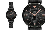 Emporio Armani Gianni T Bar All Black Diamond Dial Watch For Women - AR11245 Authentic Buy Shop Now