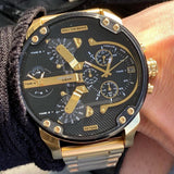 Diesel Mr Daddy 2.0 Chronograph Black Dial Gold Steel Strap Watch For Men - DZ7333 Authentic Buy Shop Now