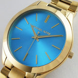 Michael Kors Slim Runway Blue Dial Gold Steel Strap Watch for Women - MK3265 Authentic Buy Shop Now