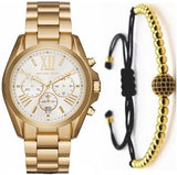 Michael Kors Bradshaw Chronograph White Dial Gold Steel Strap Watch For Women - MK6266 Authentic Buy Shop Now
