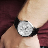 Emporio Armani Classic Chronograph Silver Dial Black Leather Strap Watch For Men - AR2432 Authentic Buy Shop Now