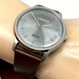 Lacoste Madrid Grey Dial Brown Leather Strap Watch for Men - 2011033 Authentic Buy Shop Now
