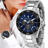 Maserati Competizione Chronograph Blue Dial Silver Steel Strap Watch For Men - R8873600009 Authentic Buy Shop Now