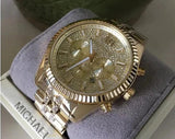 Michael Kors Lexington Chronograph Gold Dial Gold Steel Strap Watch For Men - MK8579 Authentic Buy Shop Now