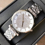 Emporio Armani Gianni T Bar White Crystal Pave Dial Silver Stainless Steel Strap Watch For Women - AR1925 Authentic Buy Shop Now