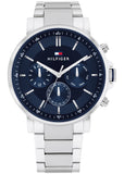 Tommy Hilfiger Tyson Chronograph Blue Dial Silver Steel Strap Watch For Men - 1710588 Authentic Buy Shop Now