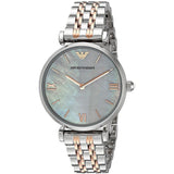 Emporio Armani Gianni T-Bar Mother of Pearl Dial Two Tone Steel Strap Watch For Women - AR1987 Authentic Buy Shop Now