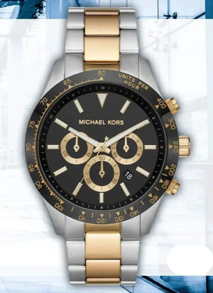 Michael Kors Layton Chronograph Black Dial Two Tone Steel Strap Watch For Men - MK8784 Authentic Buy Shop Now