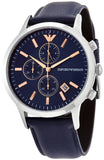 Emporio Armani Renato Chronograph Blue Dial Black Leather Strap Watch For Men - AR11216 Authentic Buy Shop Now