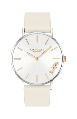Coach Perry Silver DIal White Leather Strap Watch for Women - 14503116 Authentic Buy Shop Now