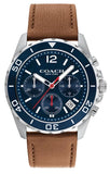 Coach Kent Chronograph Blue Dial Brown Leather Strap Watch for Men - 14602560 Authentic Buy Shop Now