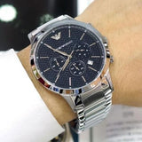 Emporio Armani Renato Chronograph Blue Dial Silver Steel Strap Watch For Men - AR2486 Authentic Buy Shop Now