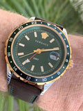 Versace Hellenyium Green Dial Brown Leather Strap Watch for Men - V11090017 Authentic Buy Shop Now