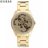 Guess G Twist Diamonds Gold Dial Gold Steel Strap Watch For Women - W1201L2 Authentic Buy Shop Now