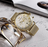 Emporio Armani Aviator Chronograph Quartz Beige Dial Gold Mesh Bracelet Watch For Men - AR11315 Authentic Buy Shop Now