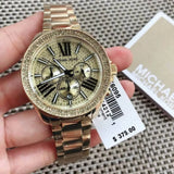 Michael Kors Wren Chronograph Crystal Pave Gold Dial Gold Steel Strap Watch for Women - MK6095 Authentic Buy Shop Now