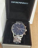 Emporio Armani Gianni Chronograph Blue Dial Silver Steel Strap Watch For Men - AR80013 Authentic Buy Shop Now