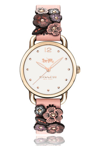 Coach Delancey White Dial Floral Pink Leather Strap Watch for Women - 14502817 Authentic Buy Shop Now