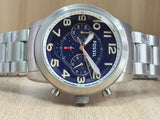 Fossil Pilot 54 Chronograph Navy Blue Dial Silver Steel Strap Watch for Men - FS5203 Authentic Buy Shop Now