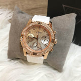 Guess Confetti Crystal Rose Gold Dial White Silicone Strap Watch For Women - W1098L5 Authentic Buy Shop Now