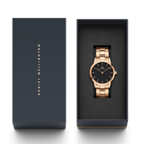 Daniel Wellington Iconic Link Black Dial Rose Gold Steel Strap Watch For Men - DW00100344 Authentic Buy Shop Now