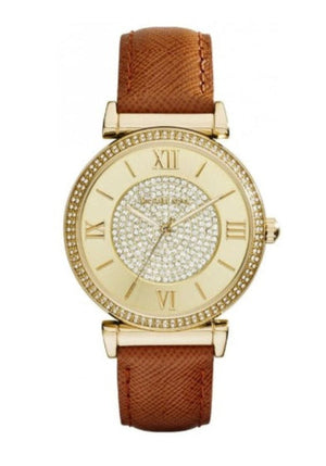 Michael Kors Catlin Champagne Dial Brown Leather Strap Watch for Women - MK2375 Authentic Buy Shop Now
