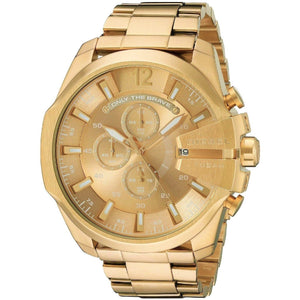 Diesel Mega Chief Chronograph Gold Dial Gold Steel Strap Watch For Men - DZ4360 Authentic Buy Shop Now